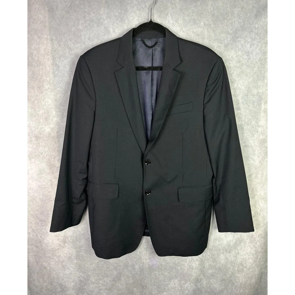 Burberry London Mens Black Wool Blend Two Button Blazer Suit Jacket